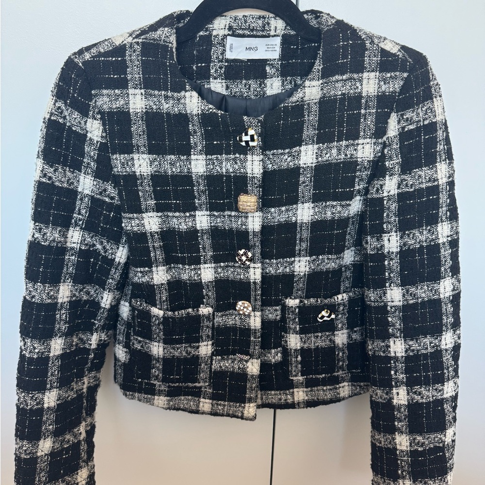 Mango Black and White Checkered Jacket